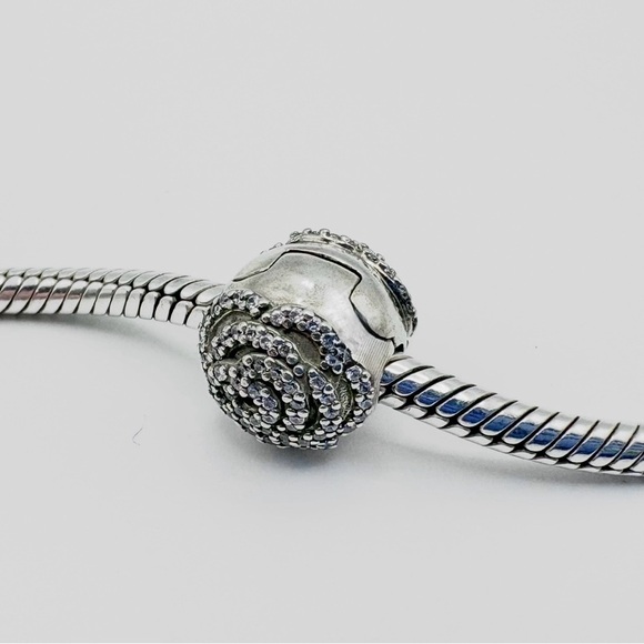Pandora Sterling Silver Shimmering Rose Clip Charm with Clear Zirconia - Picture 2 of 7